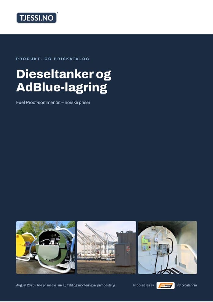 Forsiden av Tjessi – Fuel Proof produkt- og priskatalog